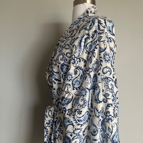 ZARA WOMAN BELTED PARSLEY PRINTED LINEN BLEND KIMONO JACKET BLUE WHITE XS-S‎ - Picture 6 of 10